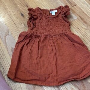 Smocked Ruffle Shoulder Dress in Rust for Girls